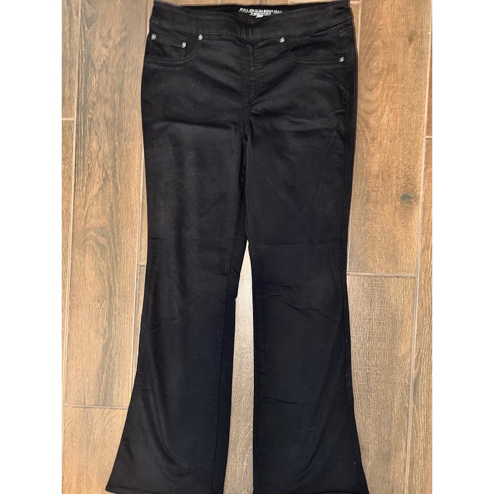 Chico's Pull On Slim Boot Jean Size 1.5R Black Stretch Denim Bootcut